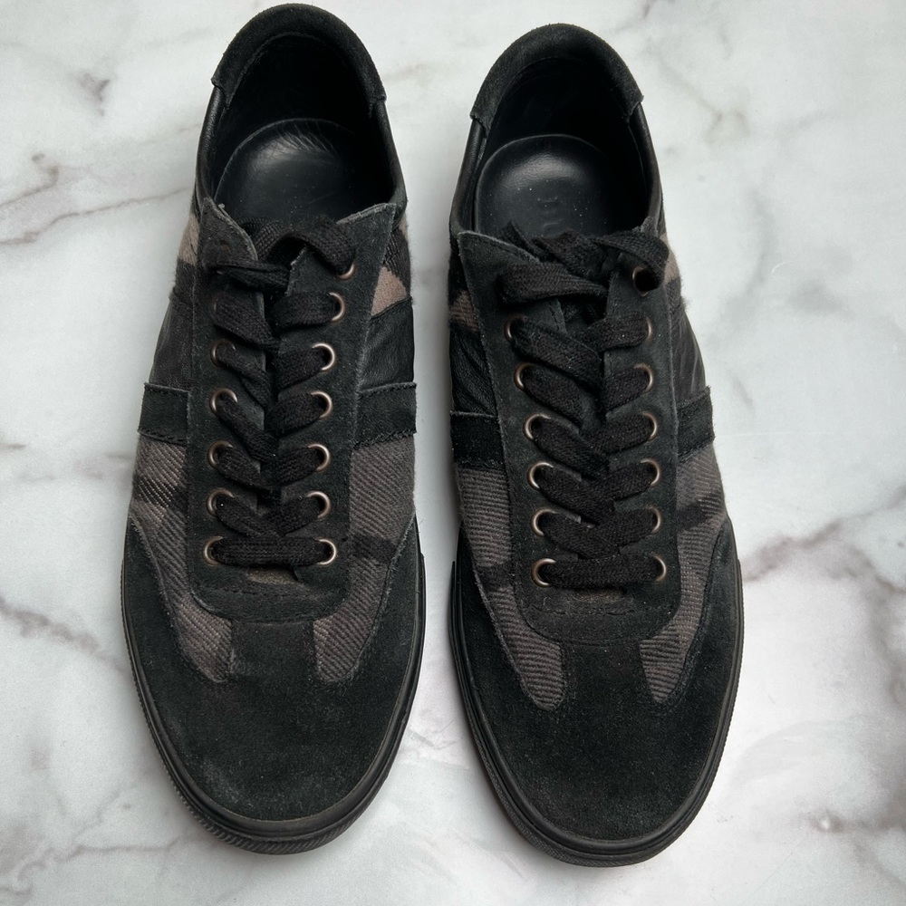 Burberry Men’s Black Lowtop Plaid Sneakers (42)
